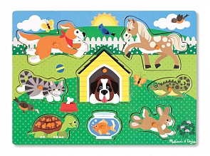 Мои первые пазлы - Домашние животные, 8 деталей с кнопками (Melissa&Doug, 9053_md)